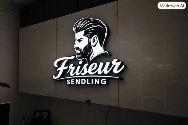 Beleuchtete Werbetafel für Friseursalon mit Logo Grafik